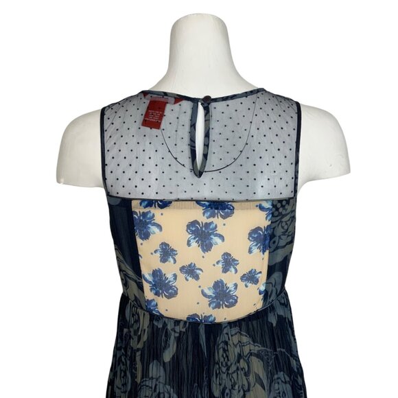 Sundance Maxi Dress 2 Blue Floral Colorblock Pleated Sleeveless Coastal Bohemian - Picture 7 of 12